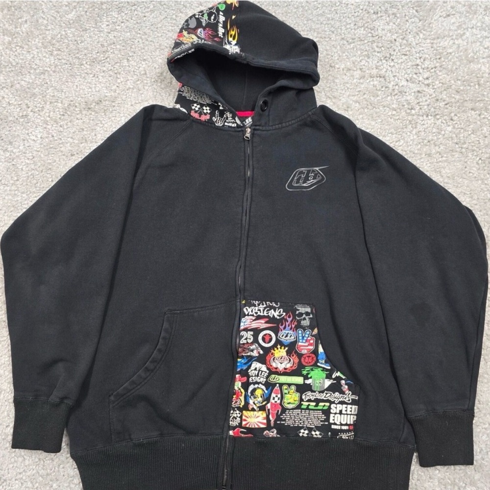 Troy Lee Designs Sweater Mens XXL Black Full Zip Long Sleeve Graphics Y2K